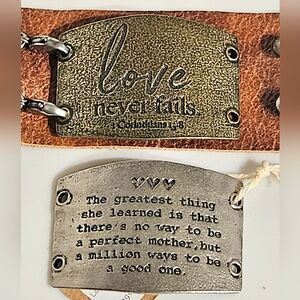 NWT - Brown Colored Leather Bracelet w/ 2  Inspirational Quotes    - LOVE & MOM